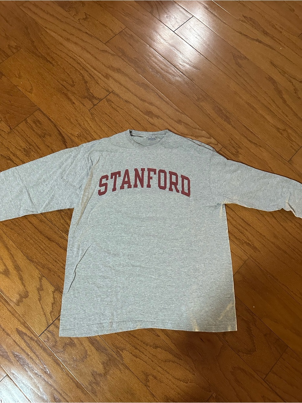 Champion Stanford Long Sleeve Tee in Heather Gray and Cardinal